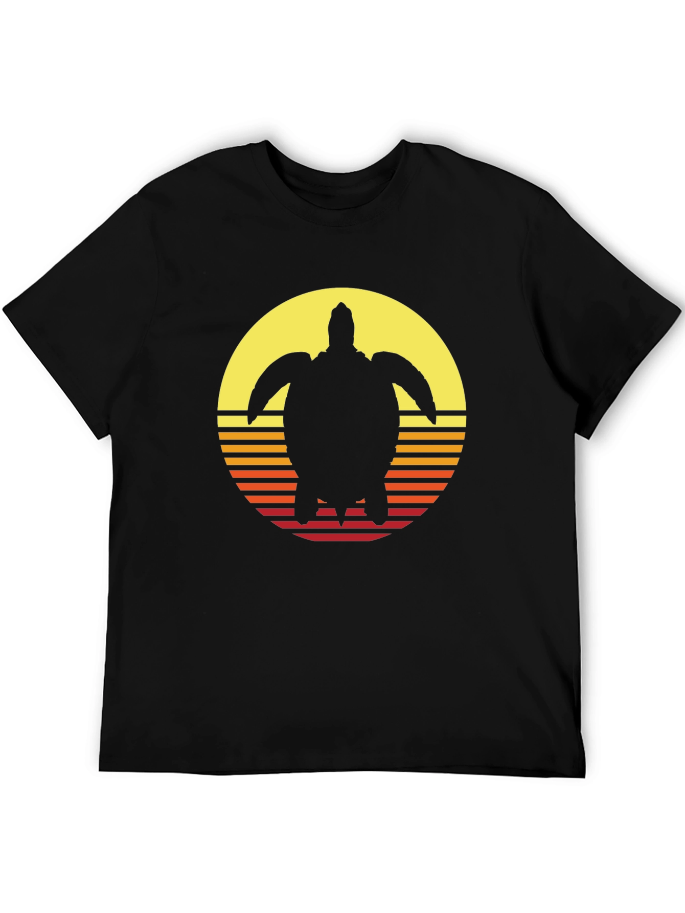 Sunset Turtle Graphic Tee - Retro Style Black T-Shirt