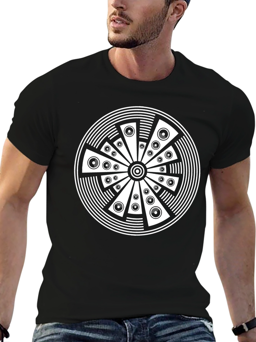 Abstract Circle Graphic Print Black T-Shirt