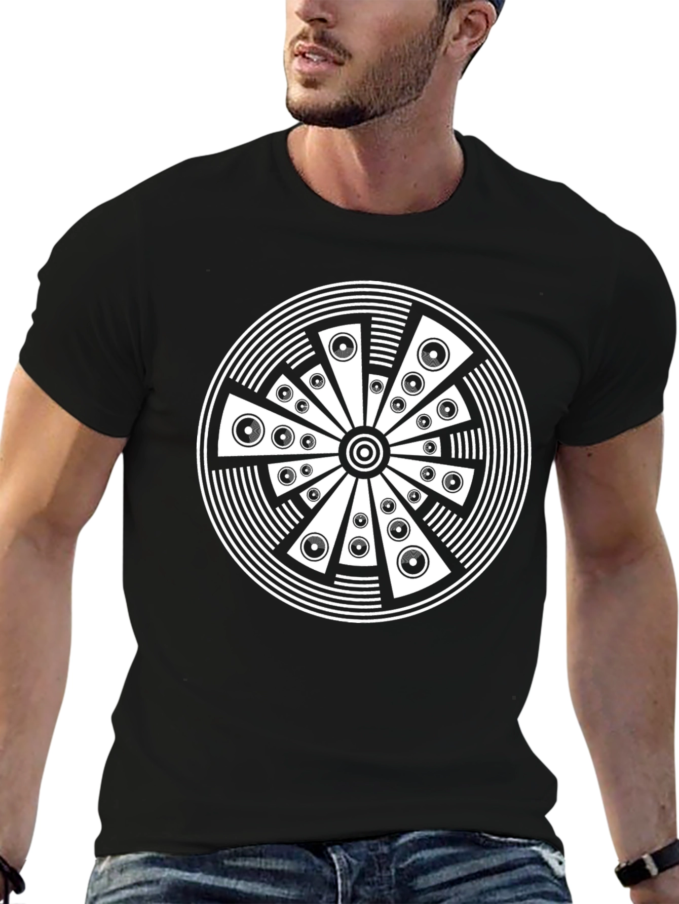 Abstract Circle Graphic Print Black T-Shirt