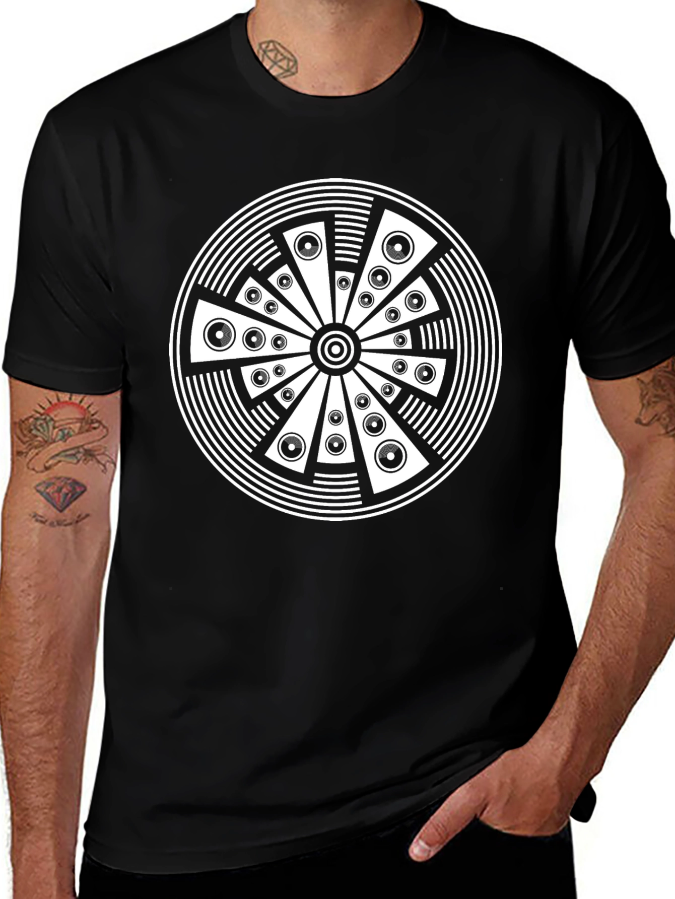 Abstract Circle Graphic Print Black T-Shirt