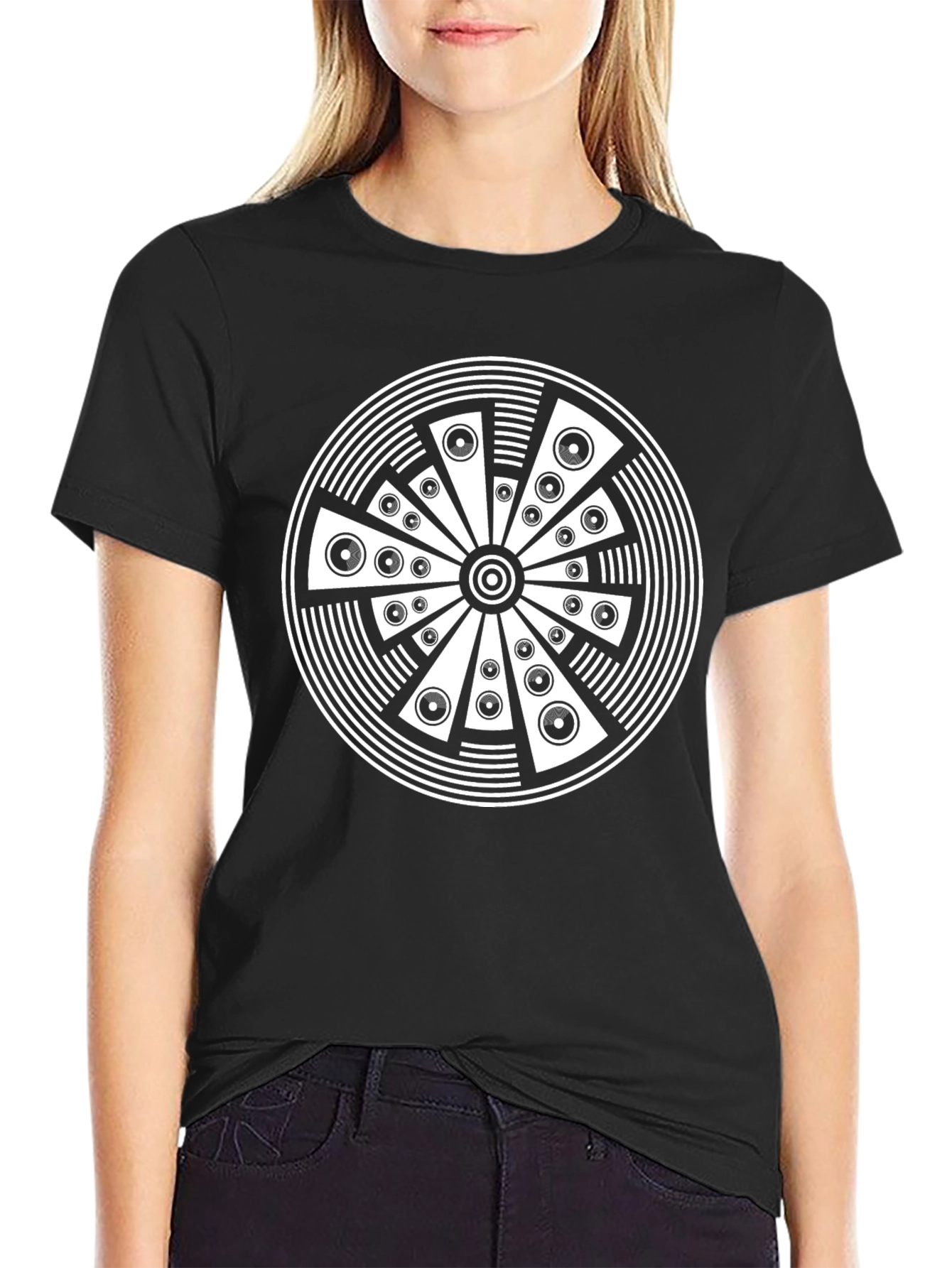 Abstract Circle Graphic Print Black T-Shirt