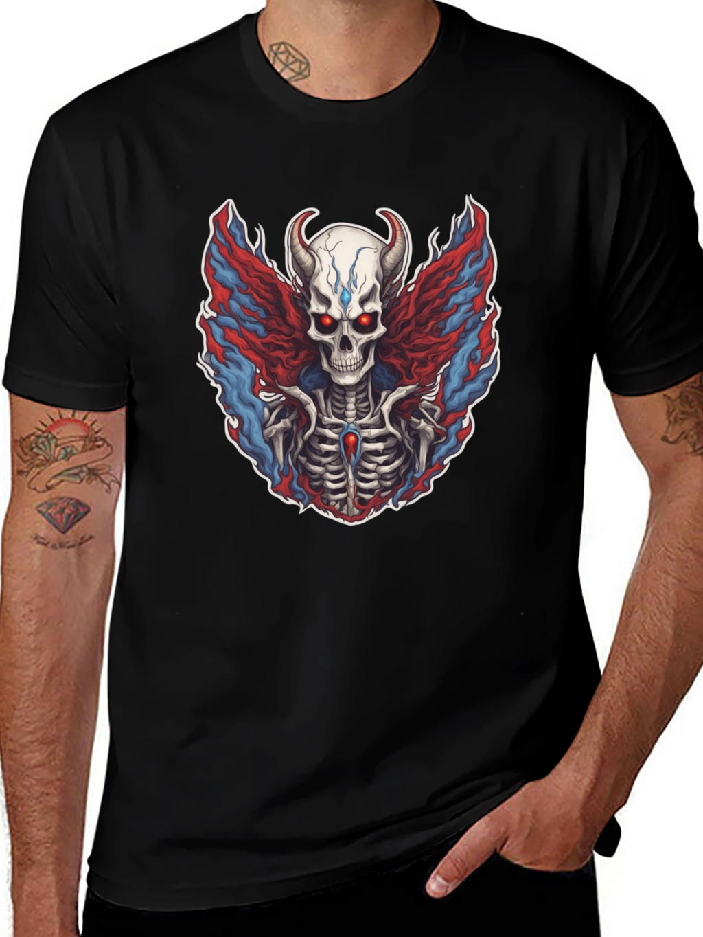 Skull with Horns Graphic Print Tee - Unisex