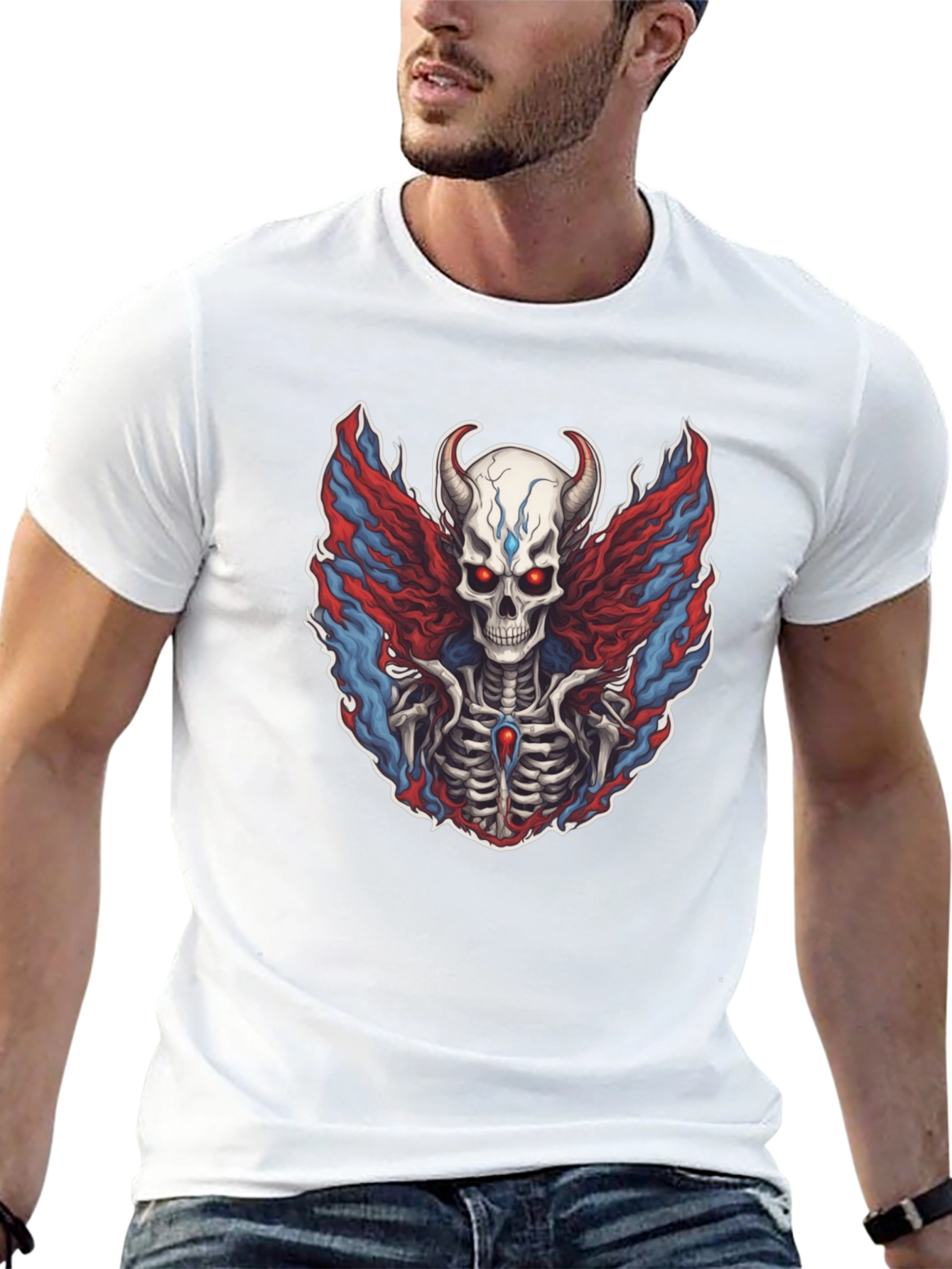 Skull with Horns Graphic Print Tee - Unisex
