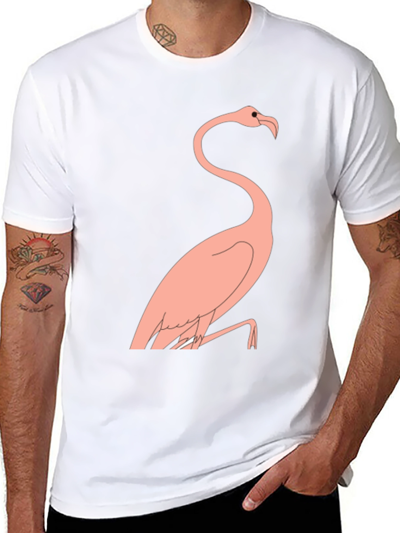Mens Black T-Shirt with Flamingo Design