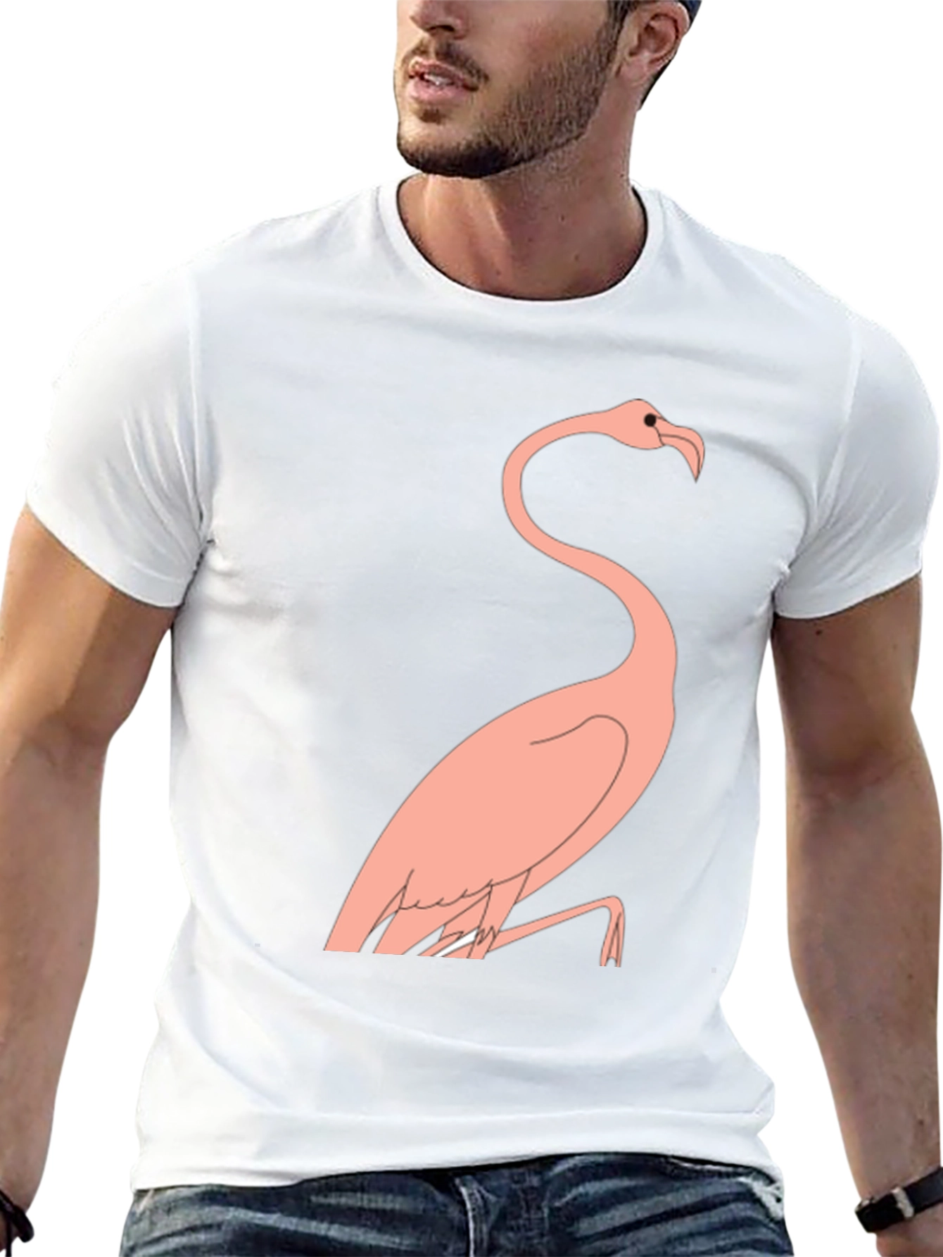 Mens Black T-Shirt with Flamingo Design