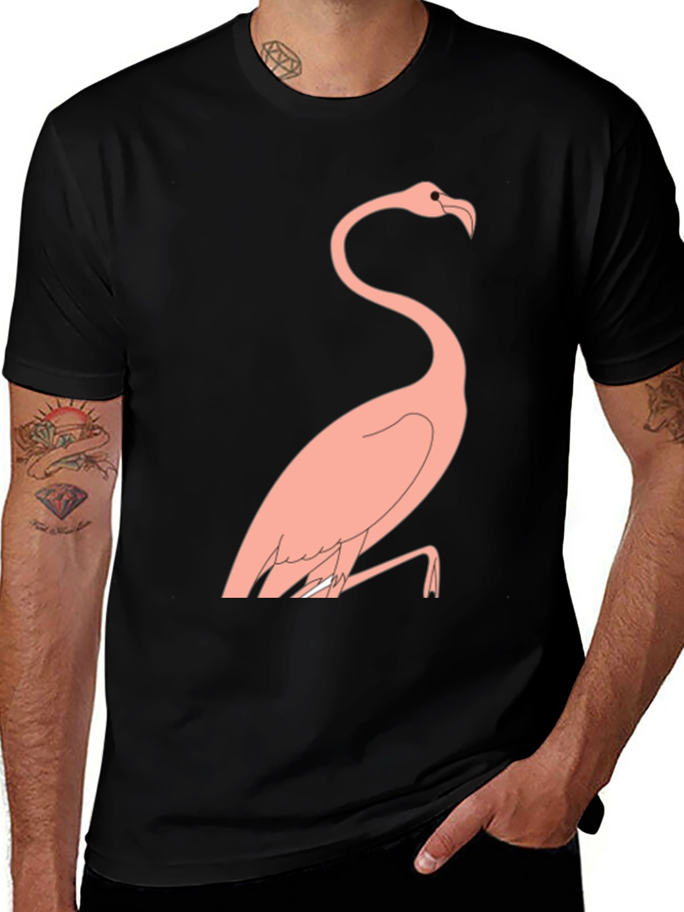 Mens Black T-Shirt with Flamingo Design
