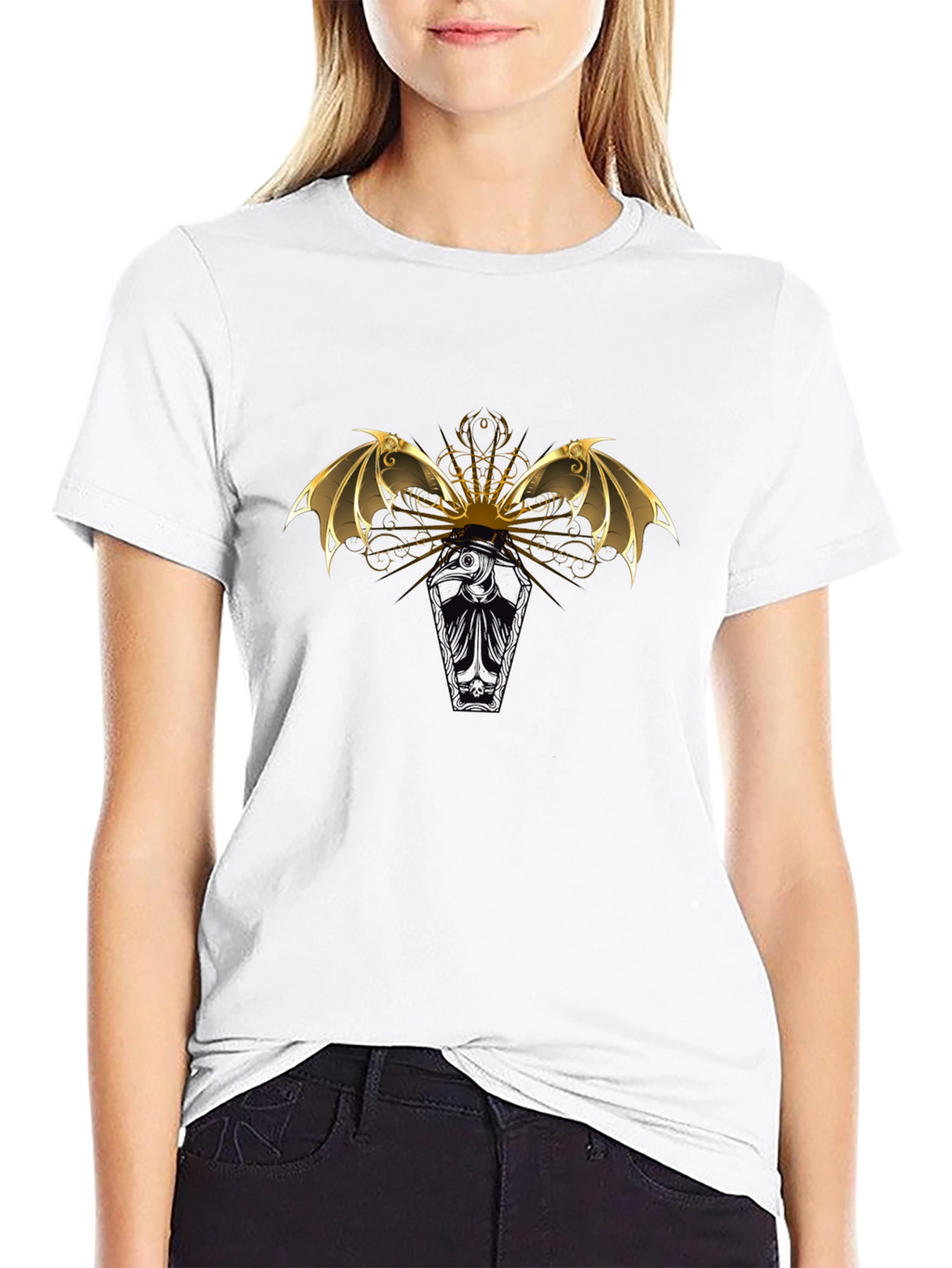 Gothic Bat Wing Coffin T-Shirt - Black