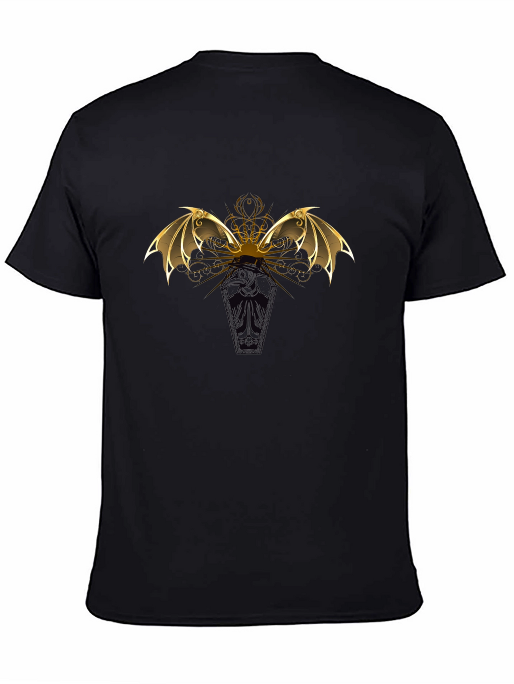 Gothic Bat Wing Coffin T-Shirt - Black