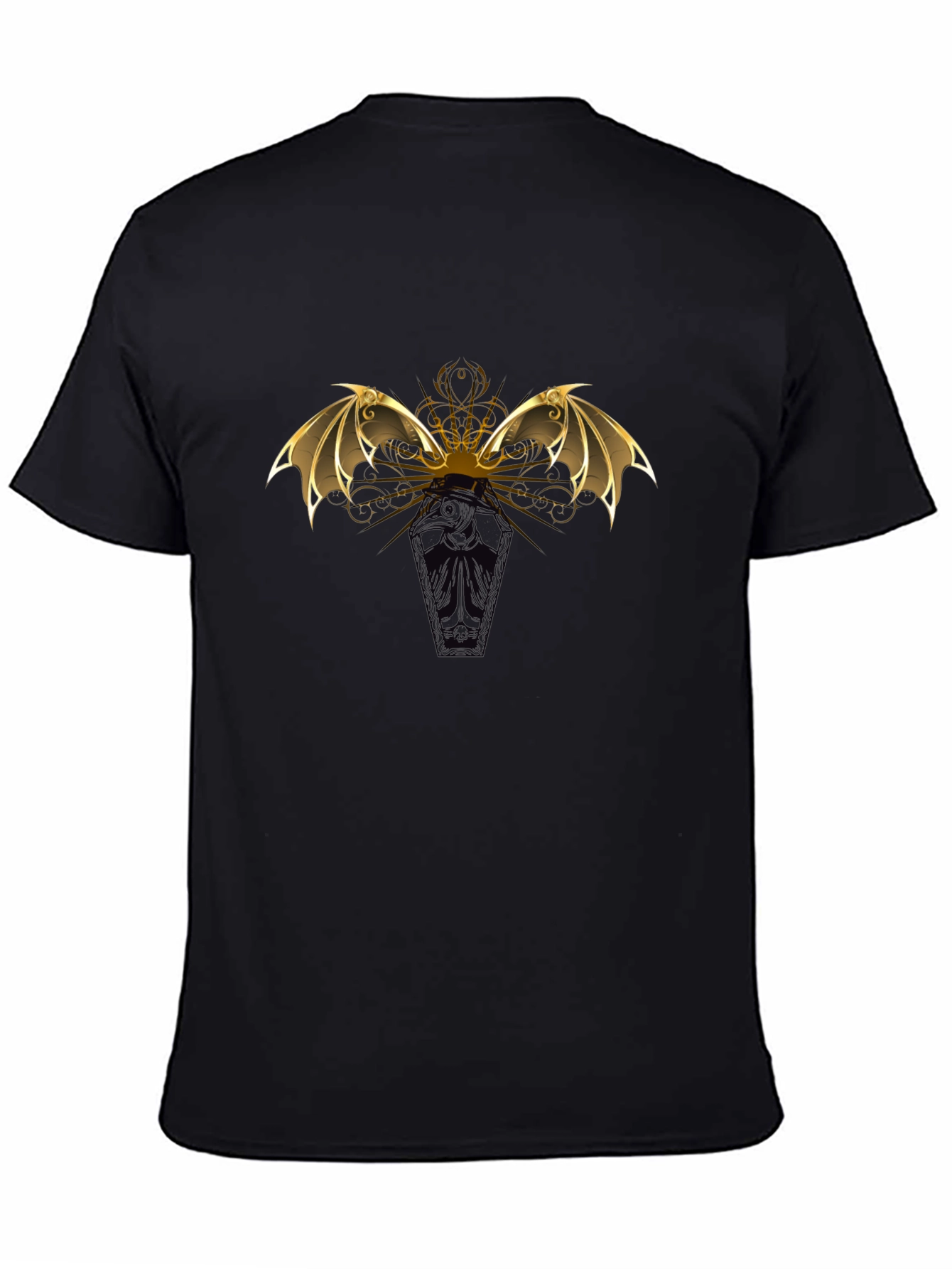 Gothic Bat Wing Coffin T-Shirt - Black