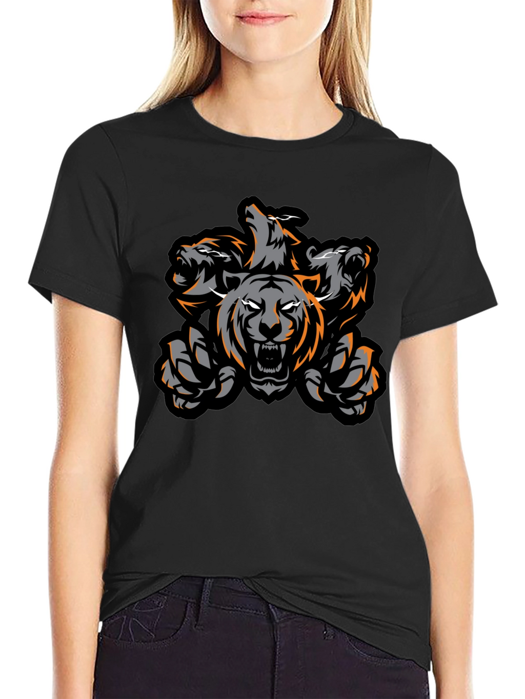 Three-Headed Tiger Graphic Tee - Black