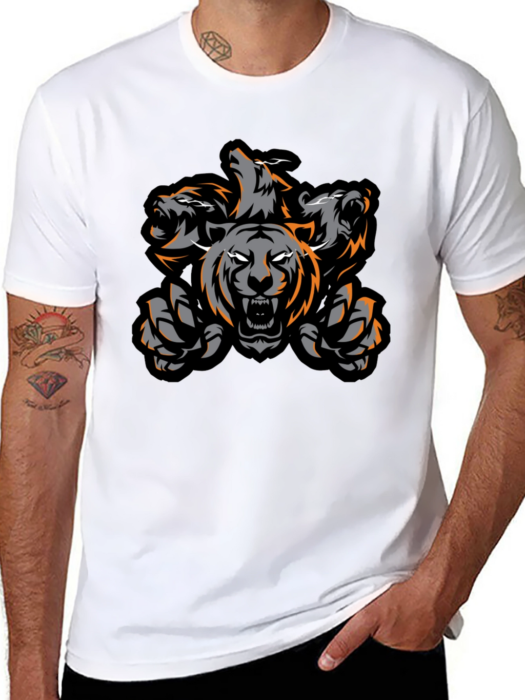 Three-Headed Tiger Graphic Tee - Black