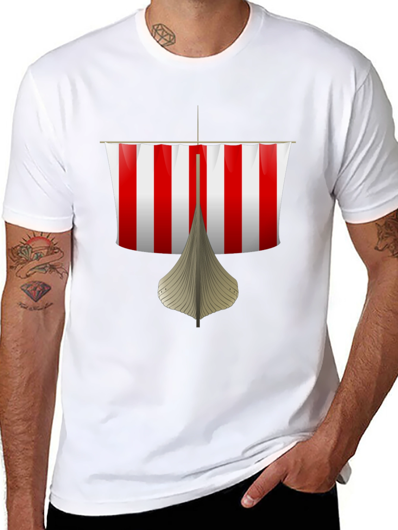 Viking Ship Graphic Tee - Black Cotton T-Shirt
