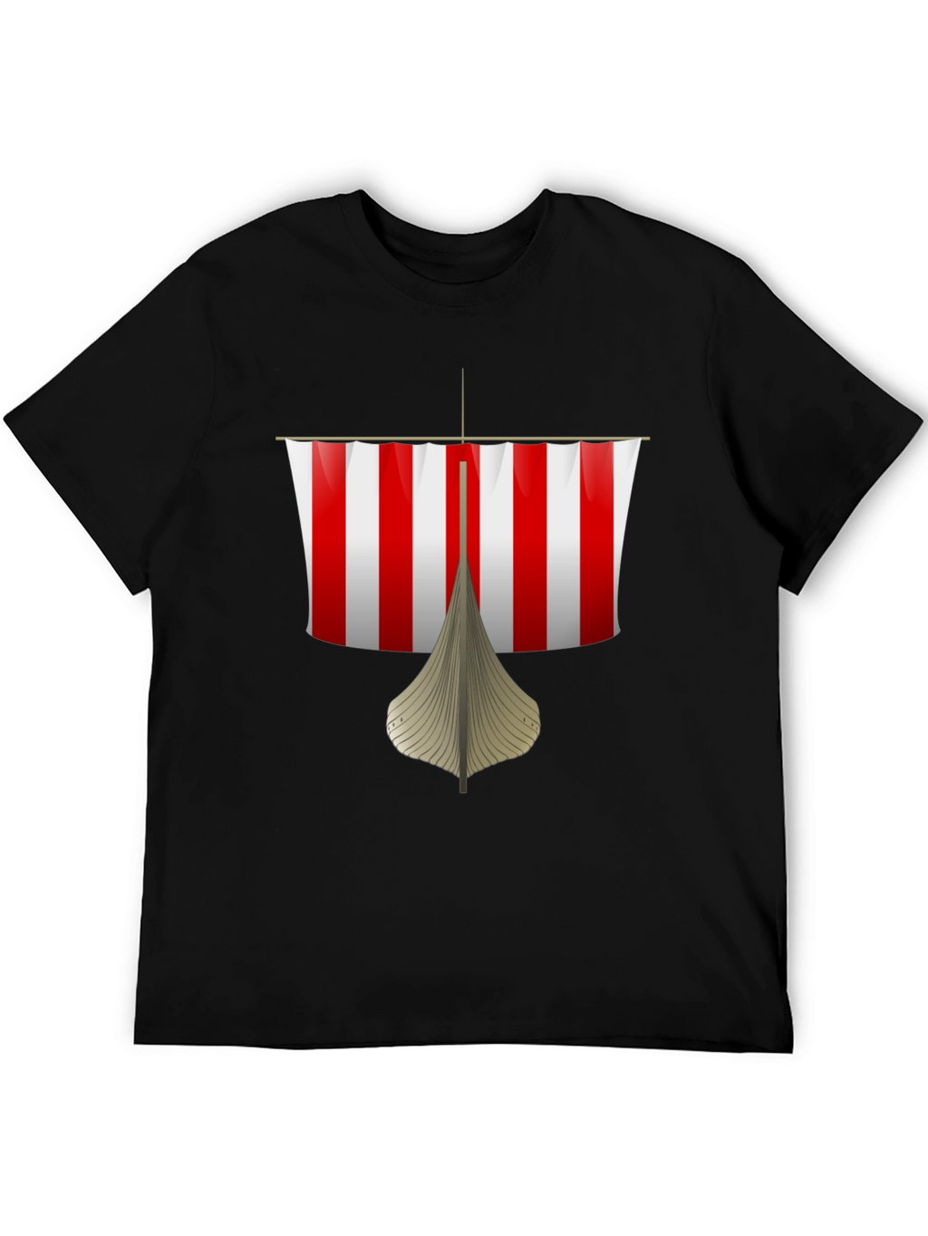 Viking Ship Graphic Tee - Black Cotton T-Shirt