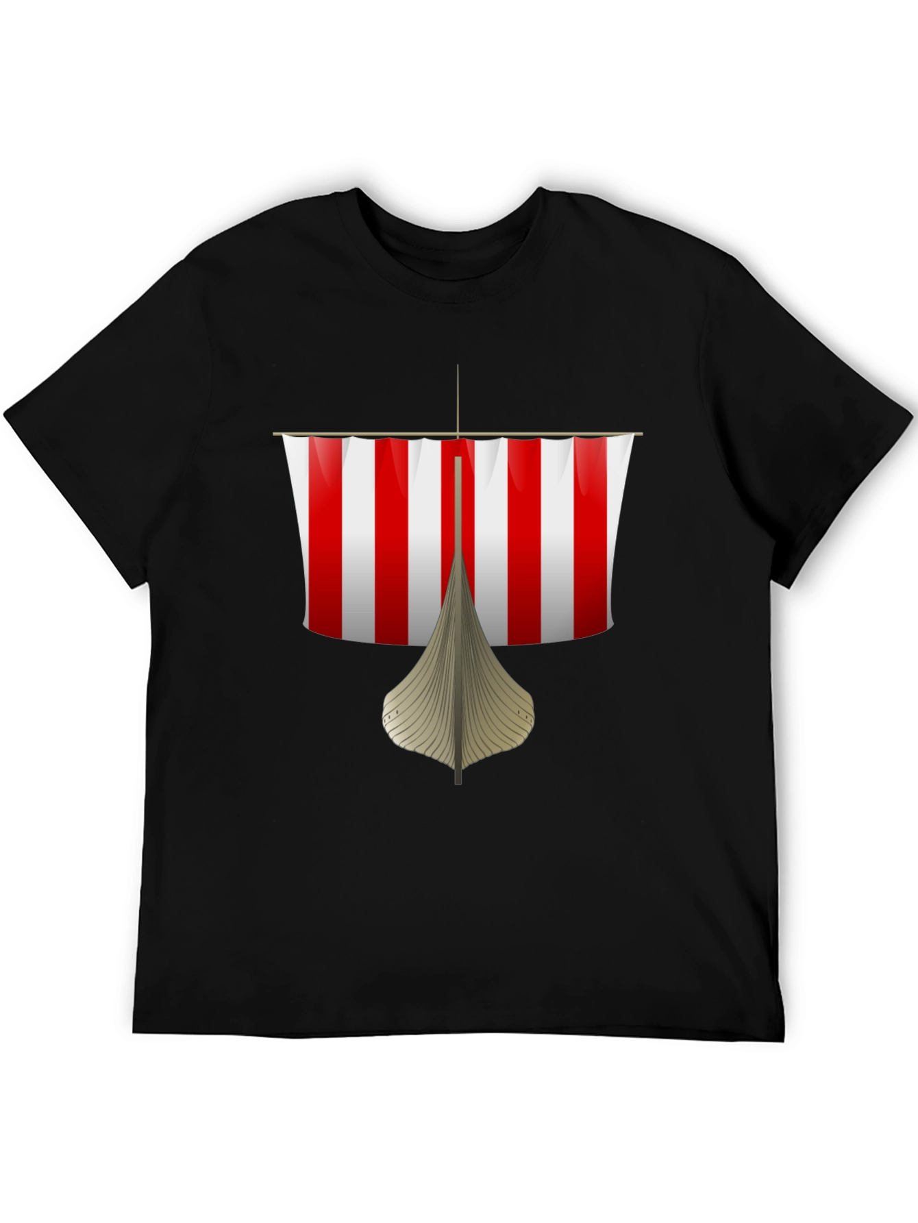 Viking Ship Graphic Tee - Black Cotton T-Shirt