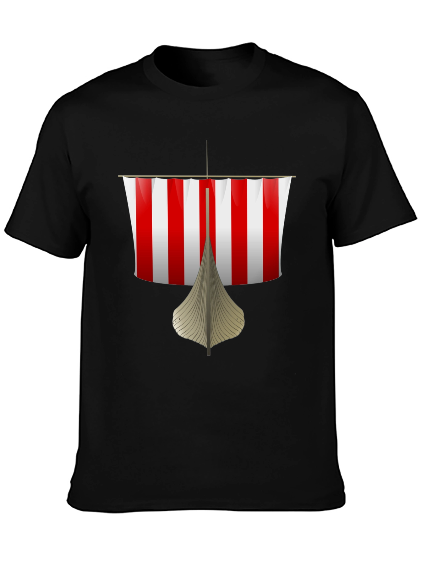 Viking Ship Graphic Tee - Black Cotton T-Shirt