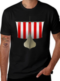 Viking Ship Graphic Tee - Black Cotton T-Shirt