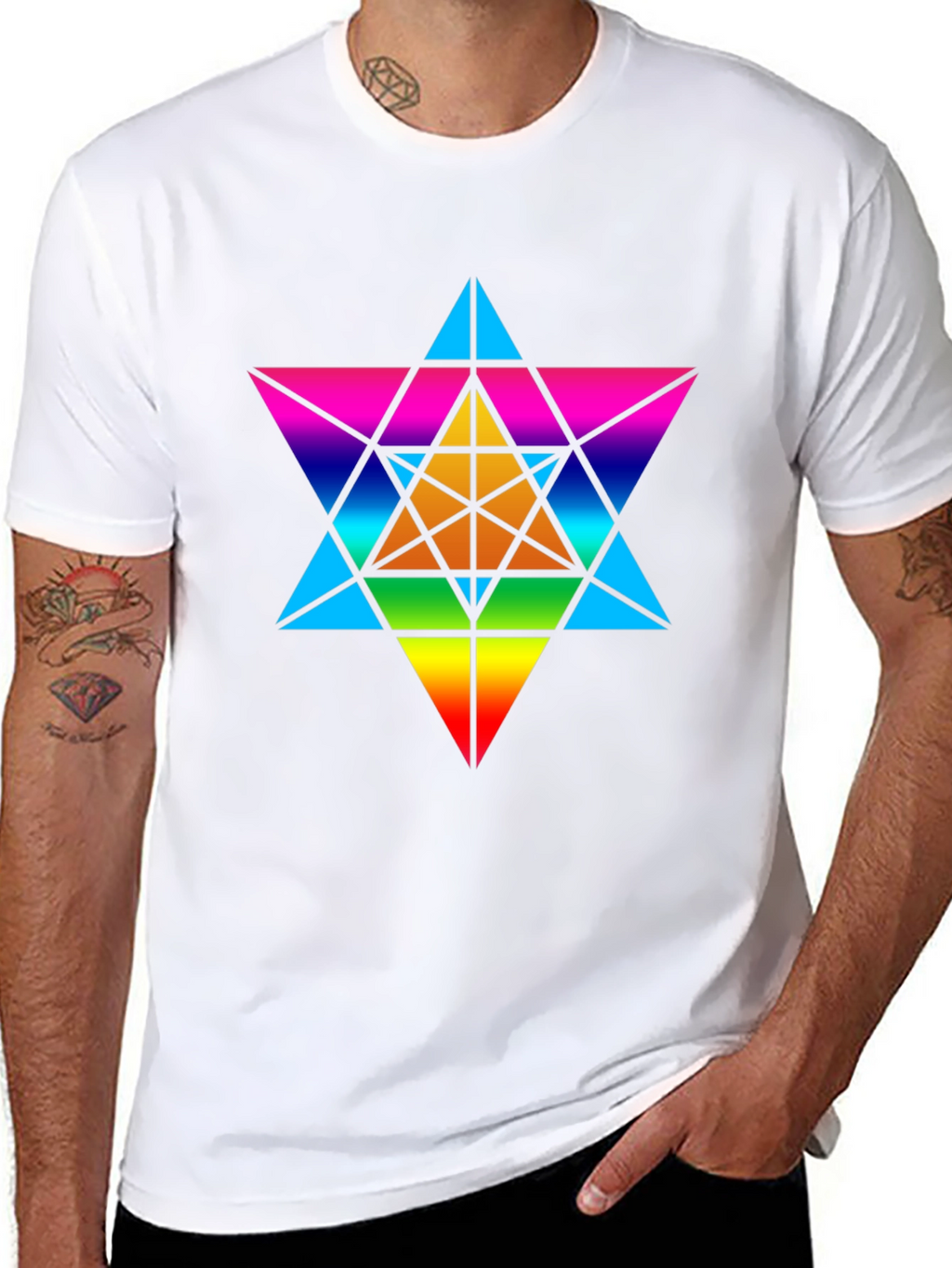 Rainbow Geometric Star T-Shirt - Unisex Black Tee