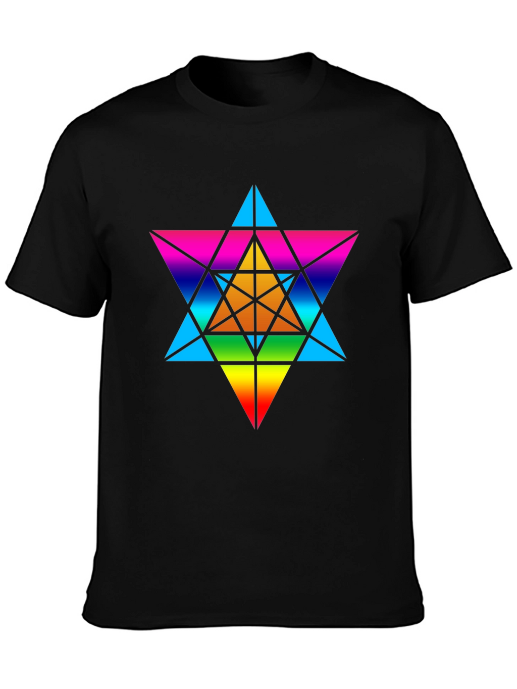 Rainbow Geometric Star T-Shirt - Unisex Black Tee