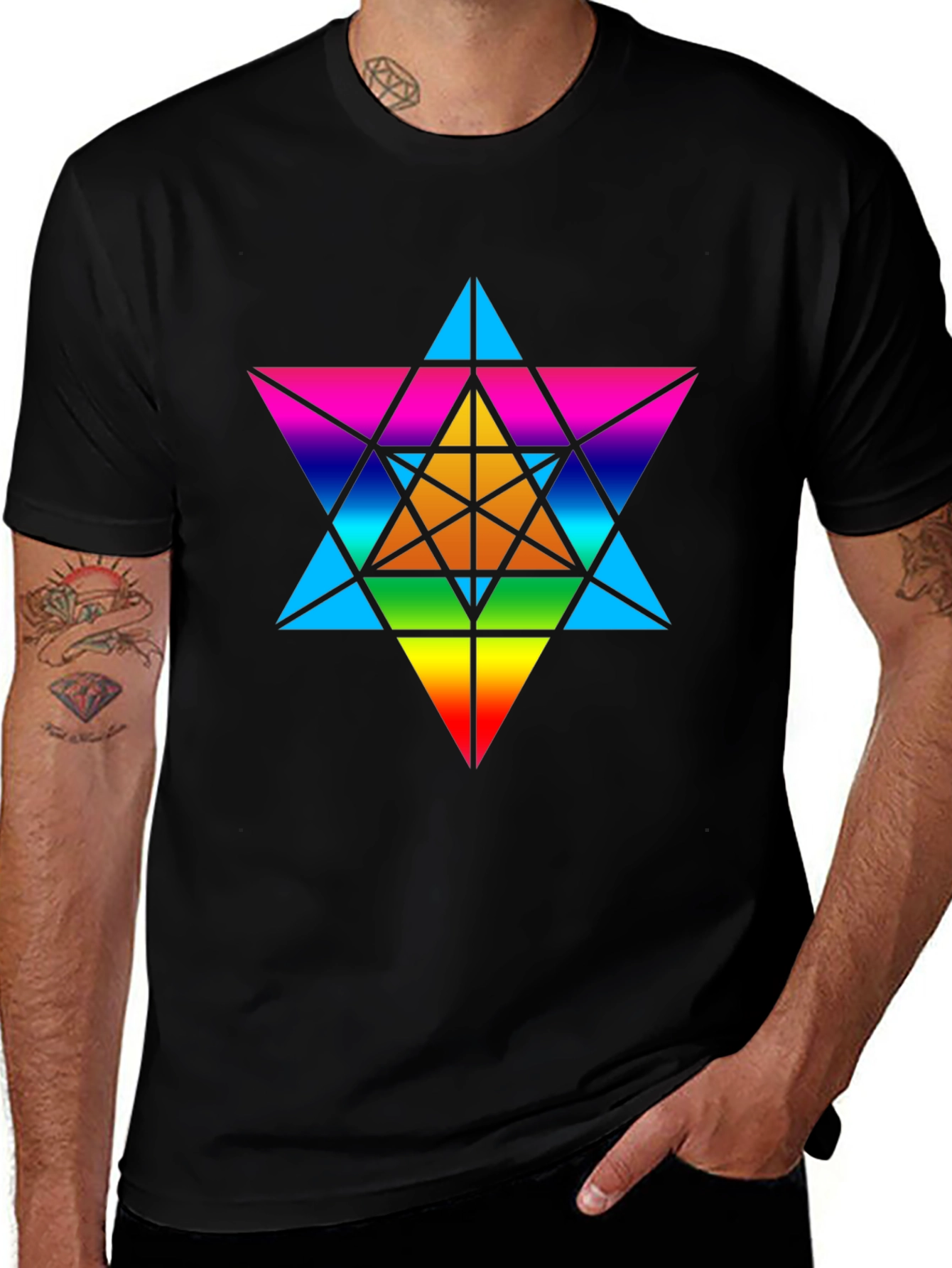 Rainbow Geometric Star T-Shirt - Unisex Black Tee
