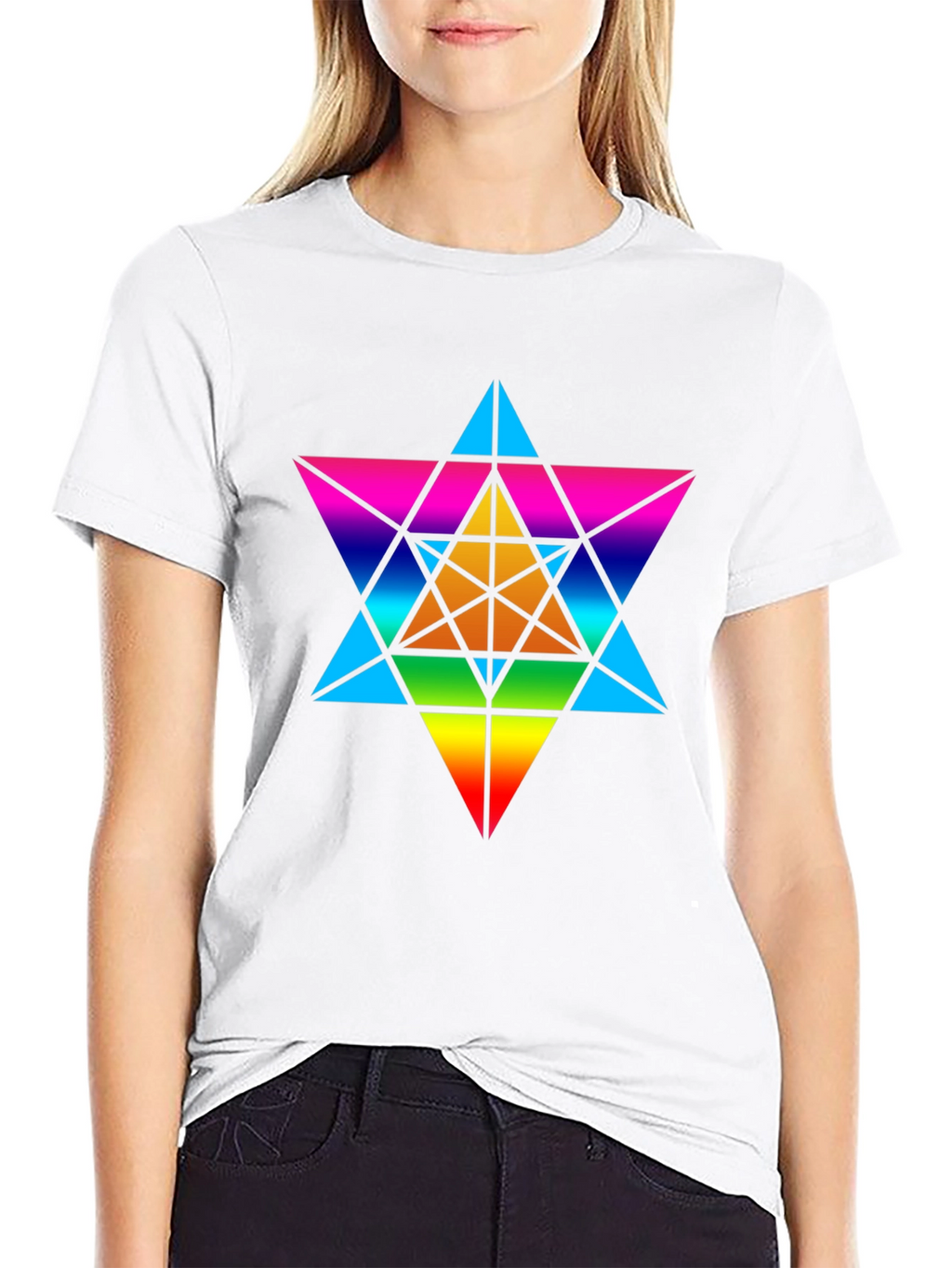 Rainbow Geometric Star T-Shirt - Unisex Black Tee