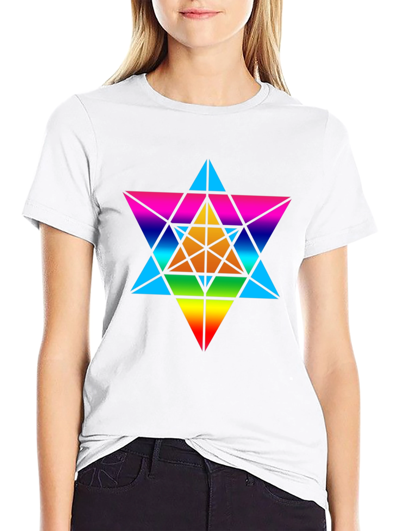 Rainbow Geometric Star T-Shirt - Unisex Black Tee
