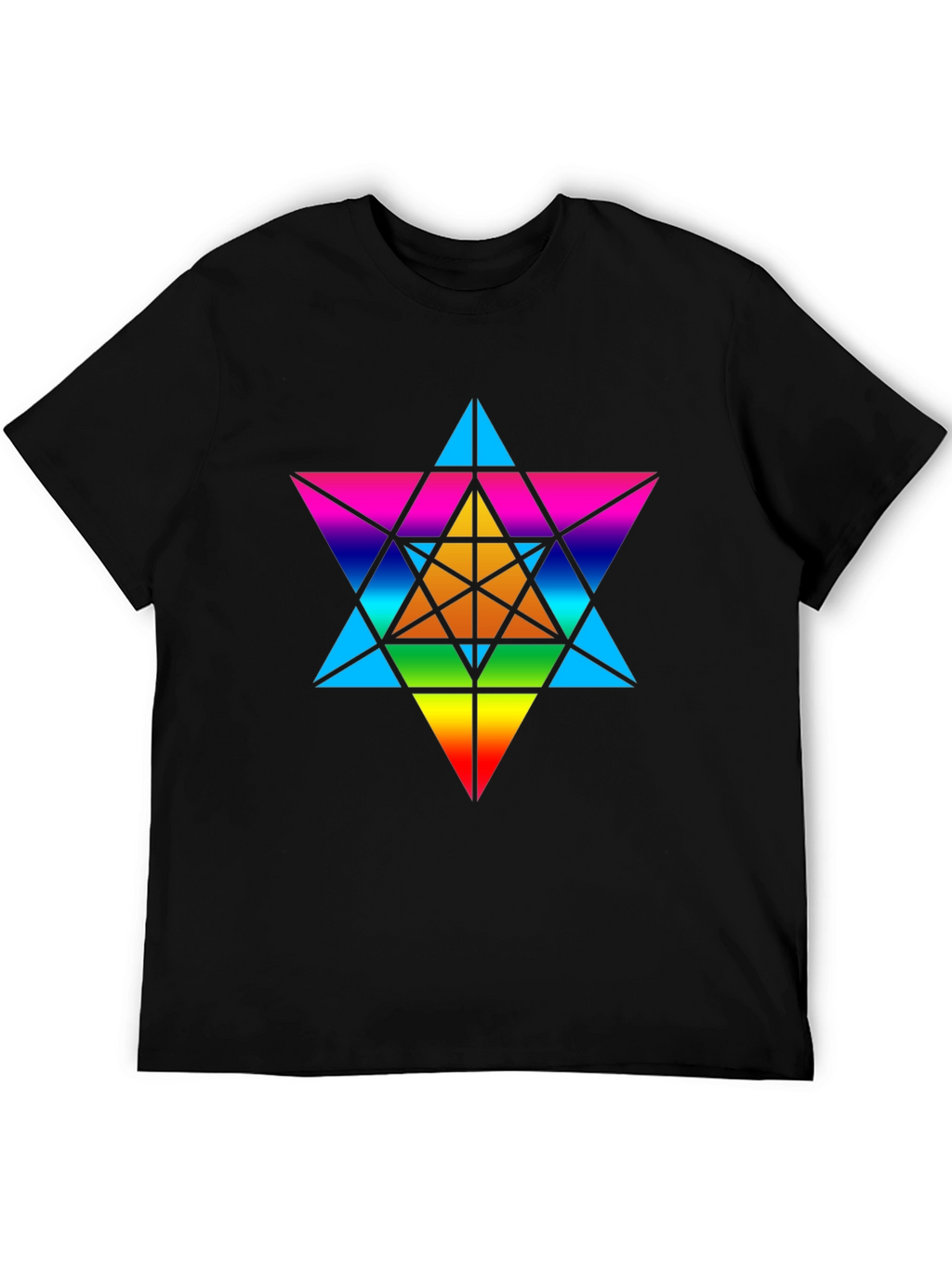 Rainbow Geometric Star T-Shirt - Unisex Black Tee