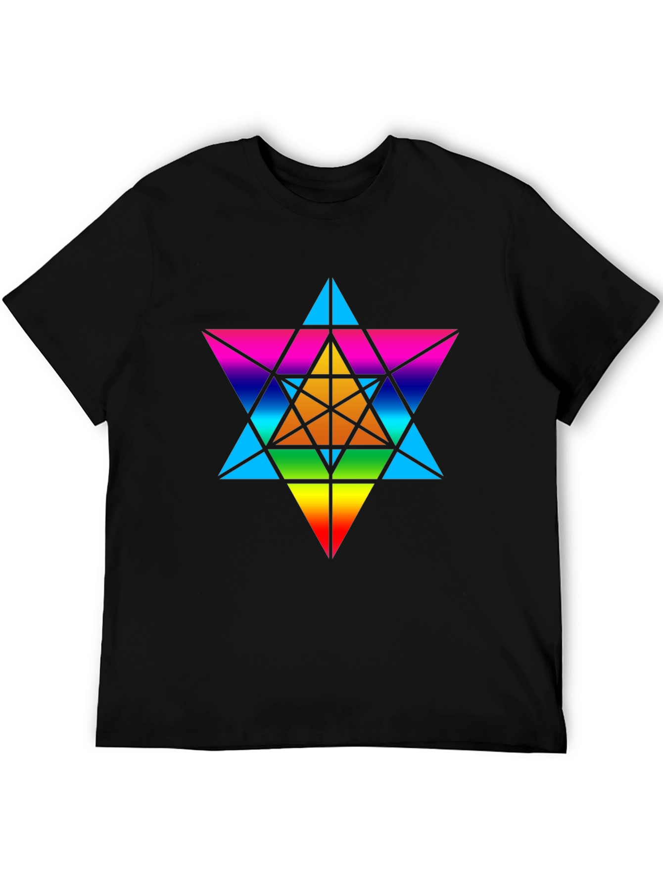 Rainbow Geometric Star T-Shirt - Unisex Black Tee