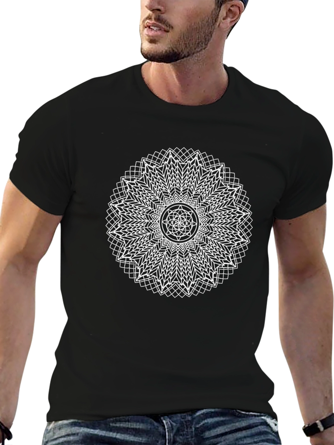 Geometric Mandala Graphic T-Shirt - Black