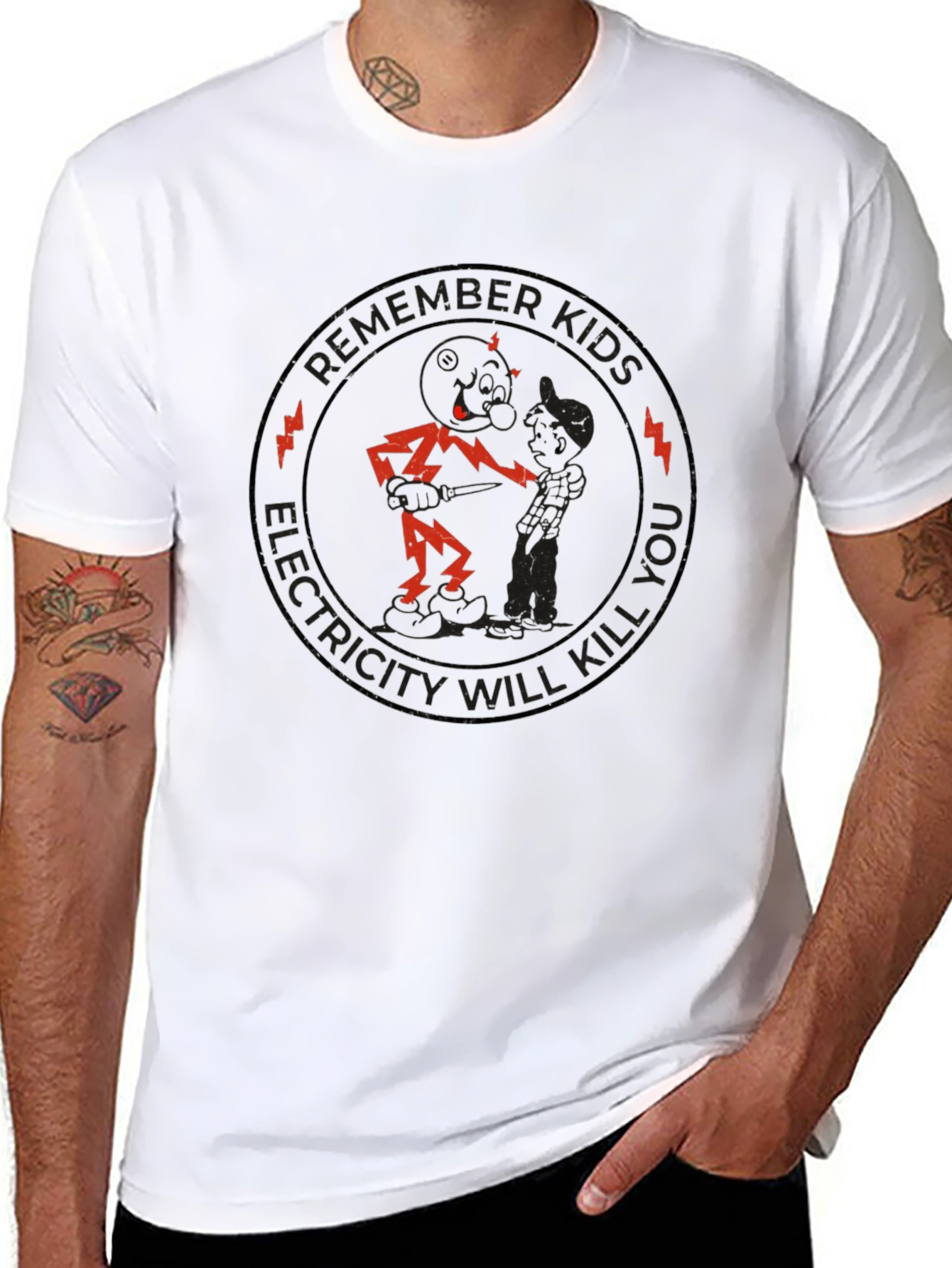 Remember Kids Electricity Will Kill You Black T-Shirt