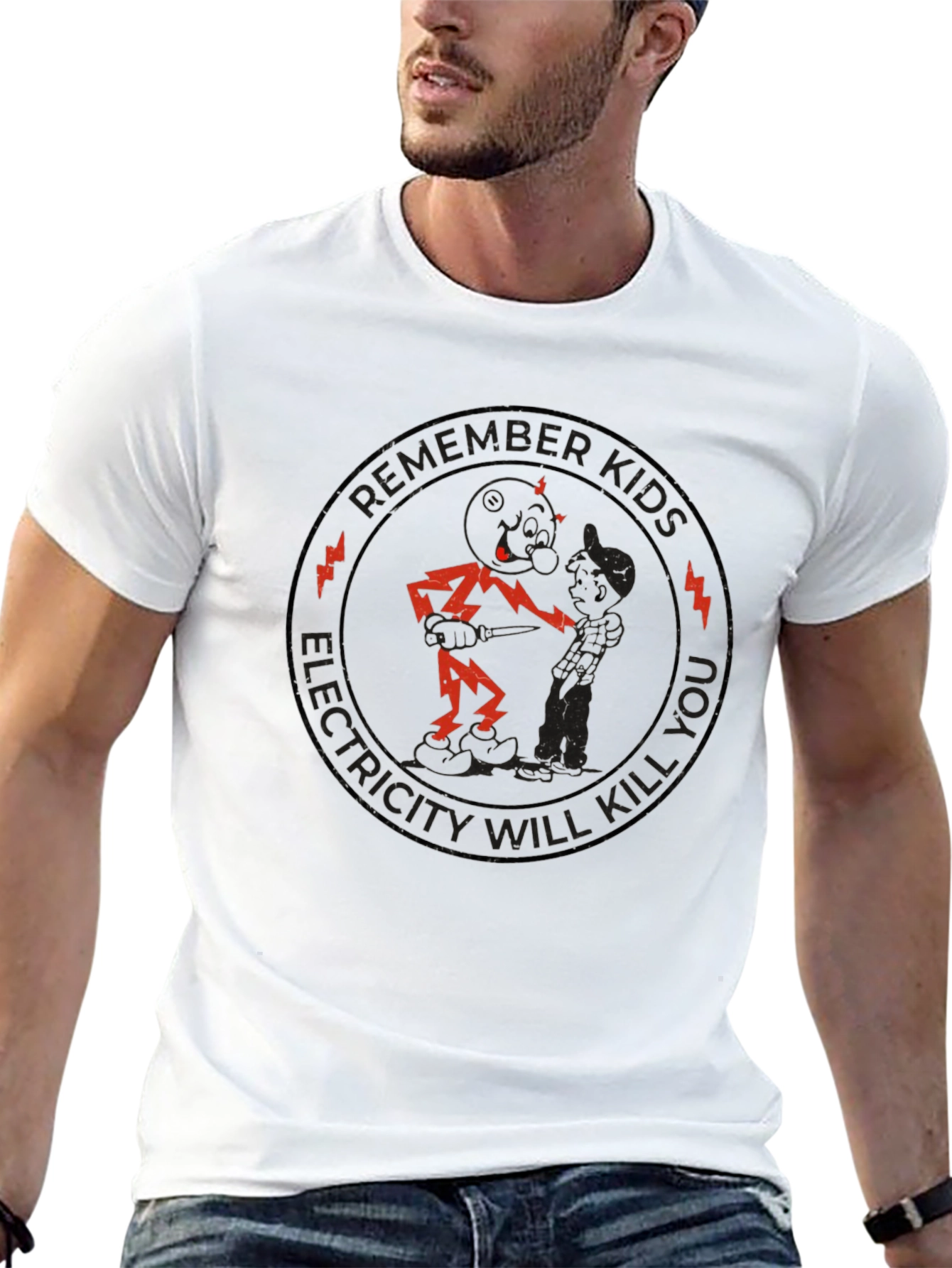 Remember Kids Electricity Will Kill You Black T-Shirt