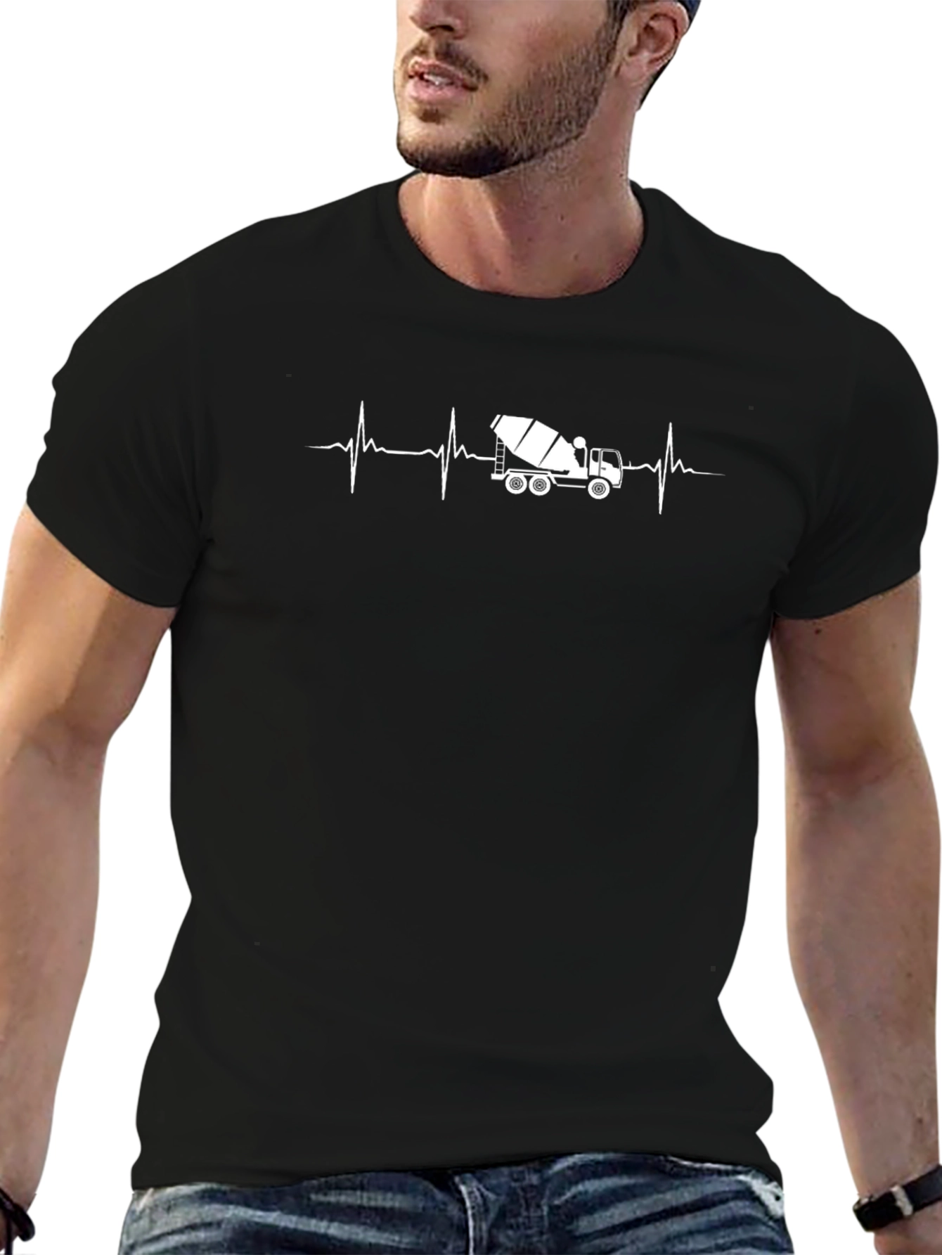 Concrete Mixer Truck Heartbeat Graphic T-Shirt