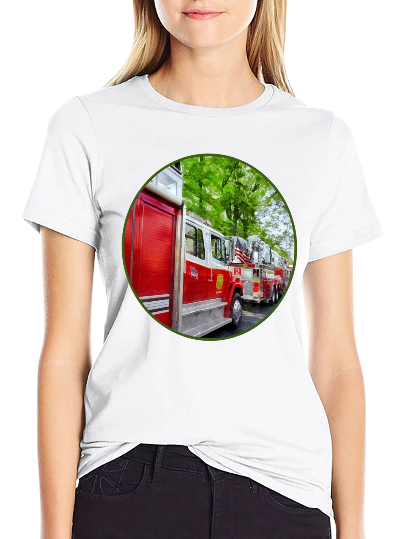 Fire Truck Graphic Tee - Black Cotton Blend