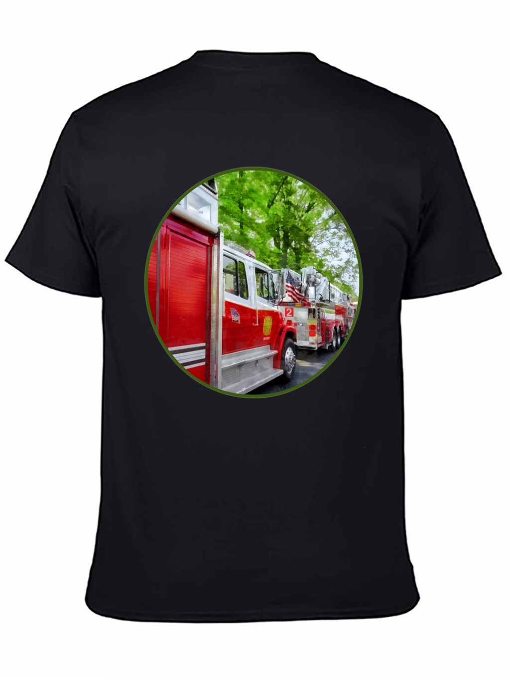 Fire Truck Graphic Tee - Black Cotton Blend