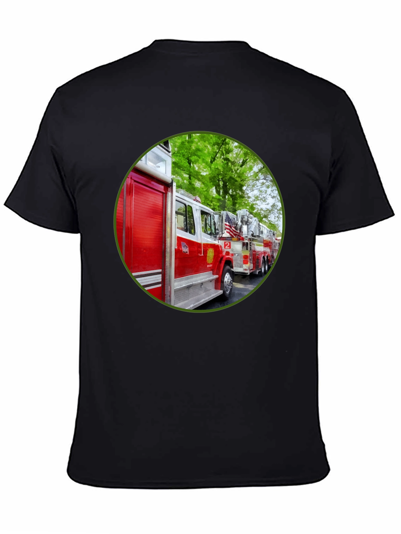 Fire Truck Graphic Tee - Black Cotton Blend