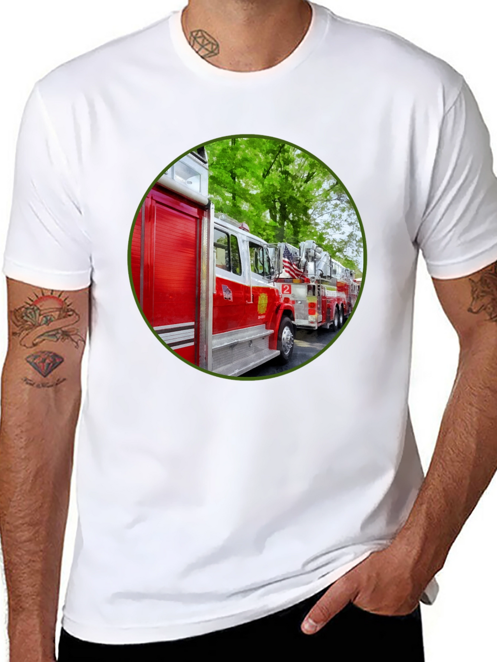 Fire Truck Graphic Tee - Black Cotton Blend
