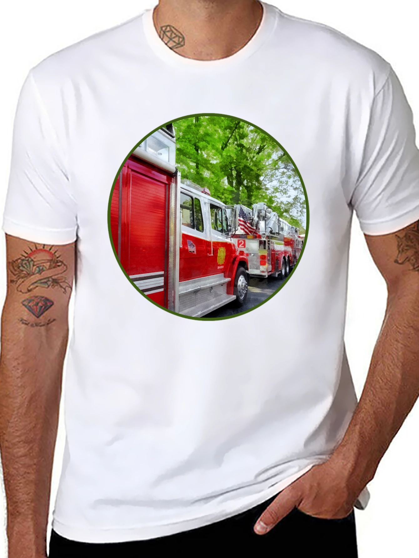 Fire Truck Graphic Tee - Black Cotton Blend