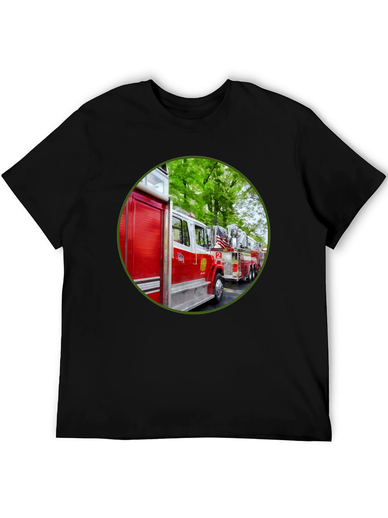 Fire Truck Graphic Tee - Black Cotton Blend