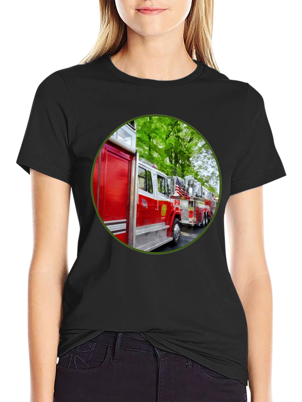 Fire Truck Graphic Tee - Black Cotton Blend