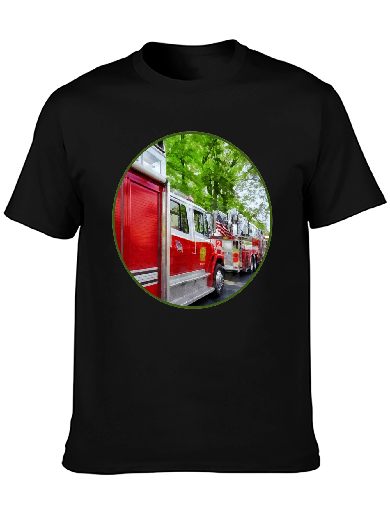Fire Truck Graphic Tee - Black Cotton Blend