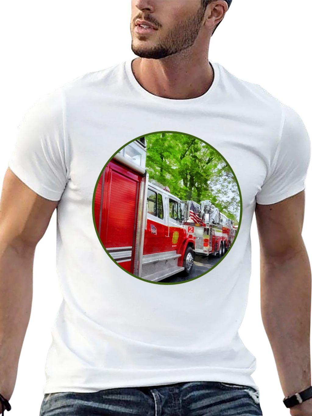 Fire Truck Graphic Tee - Black Cotton Blend