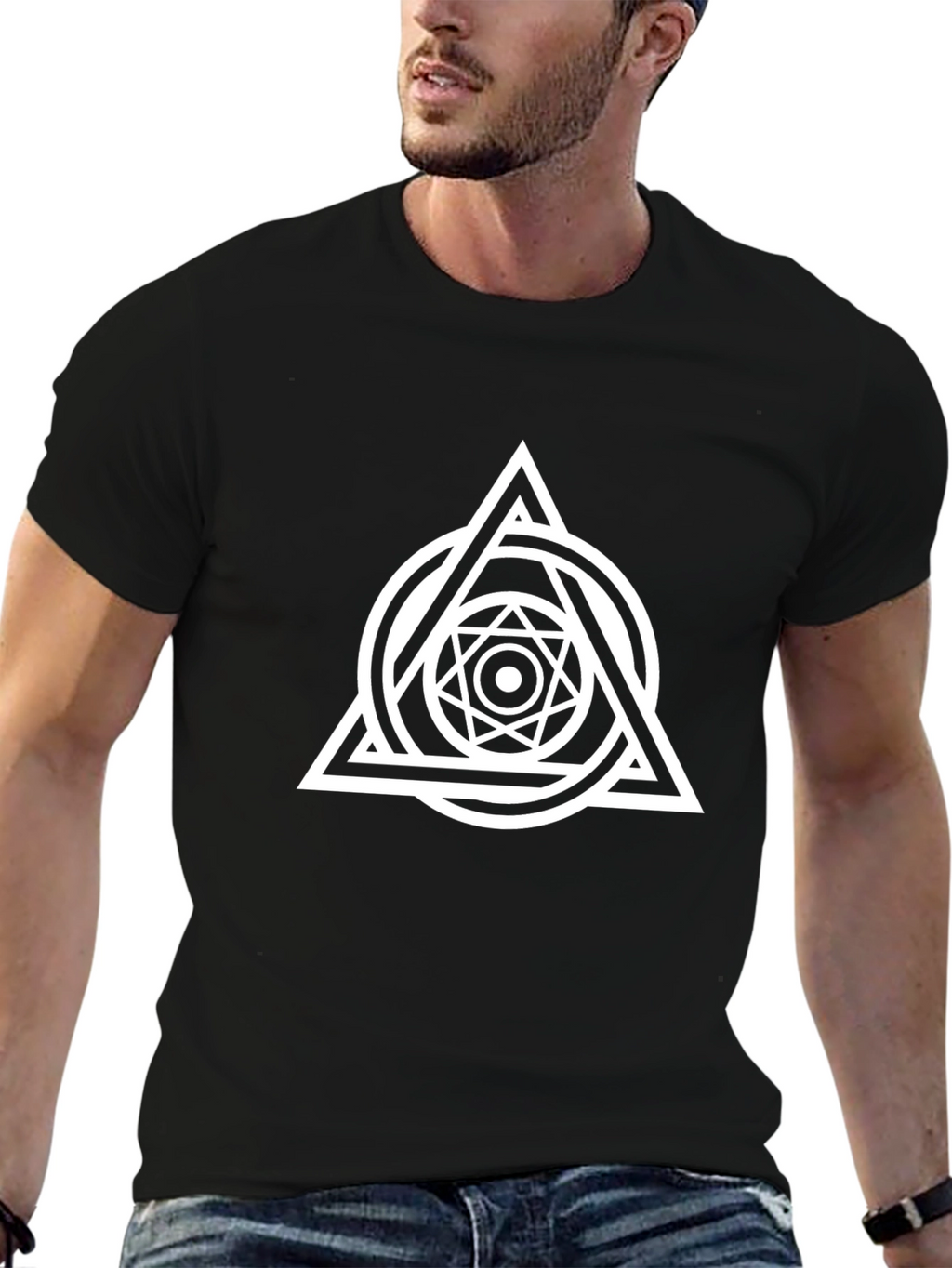 Geometric Graphic Print Black T-Shirt