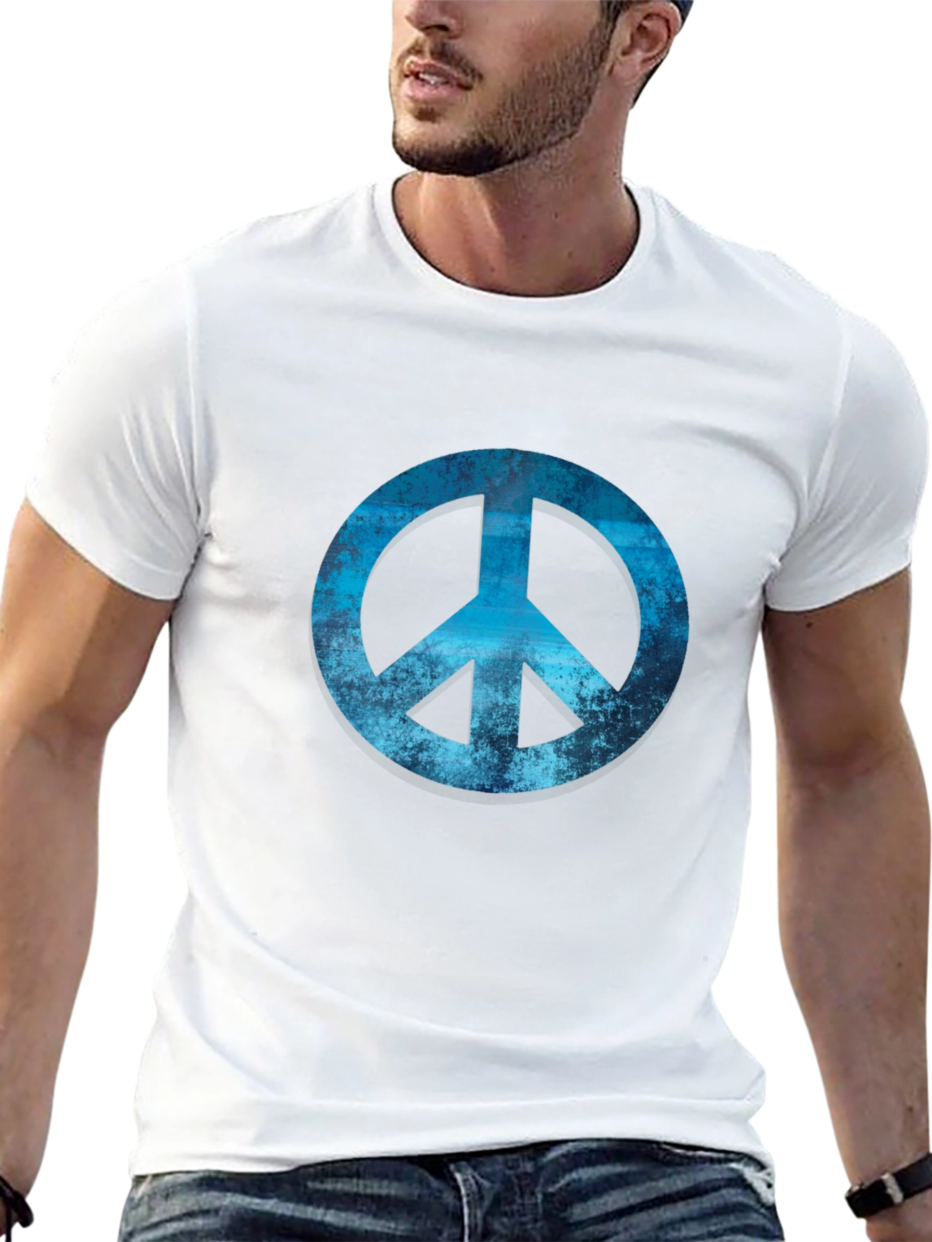 Blue Peace Sign Graphic Black T-Shirt