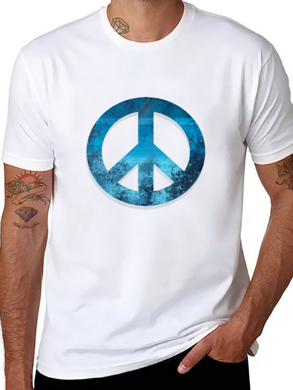 Blue Peace Sign Graphic Black T-Shirt