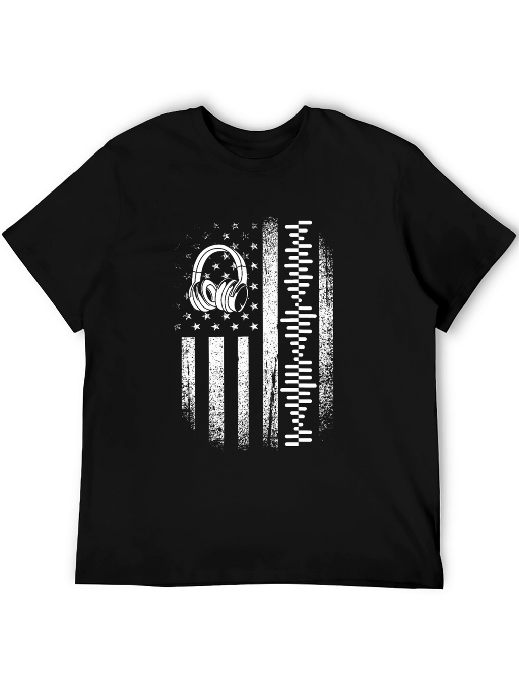 Distressed USA Flag Headphones Graphic Tee