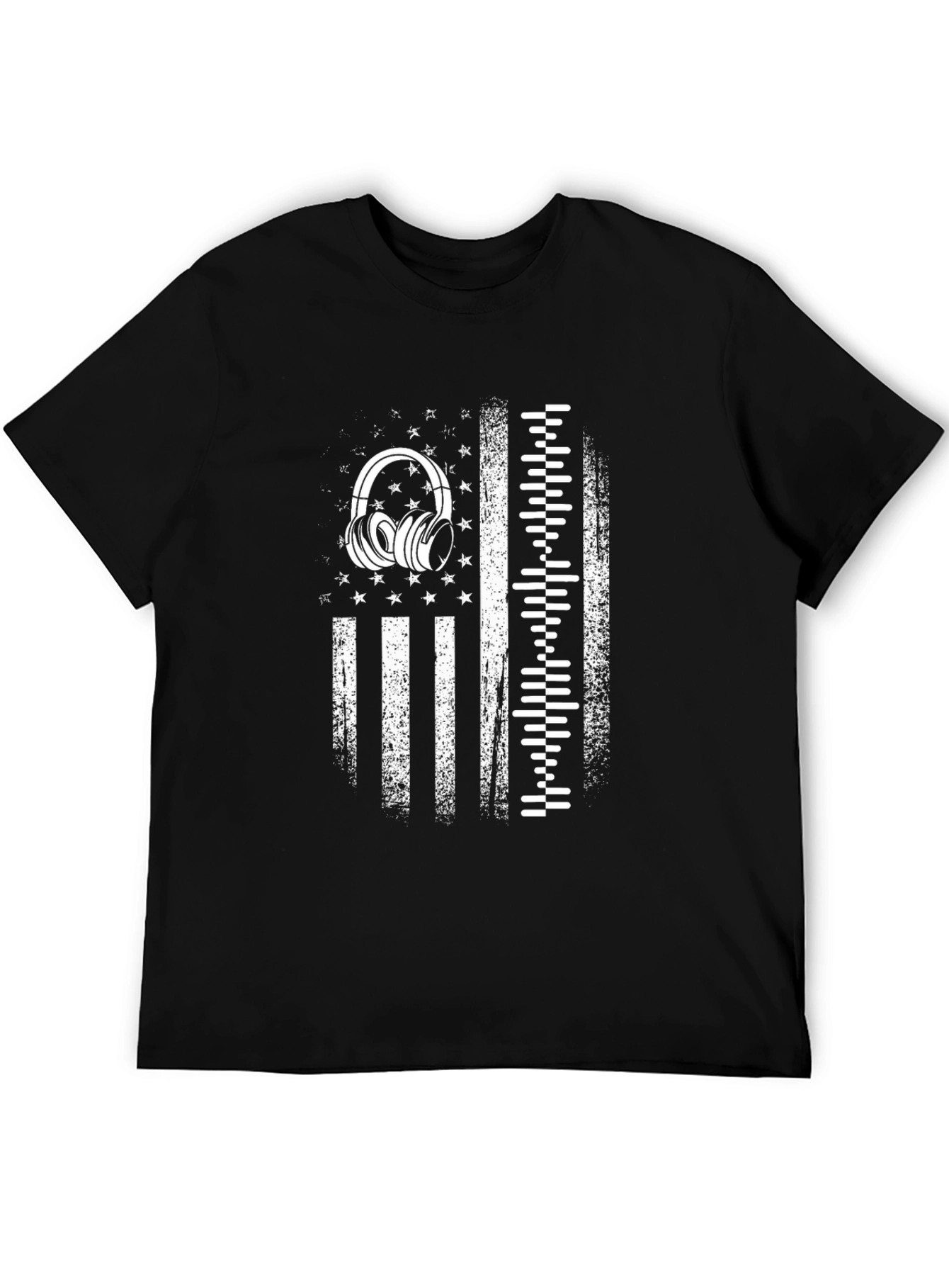 Distressed USA Flag Headphones Graphic Tee