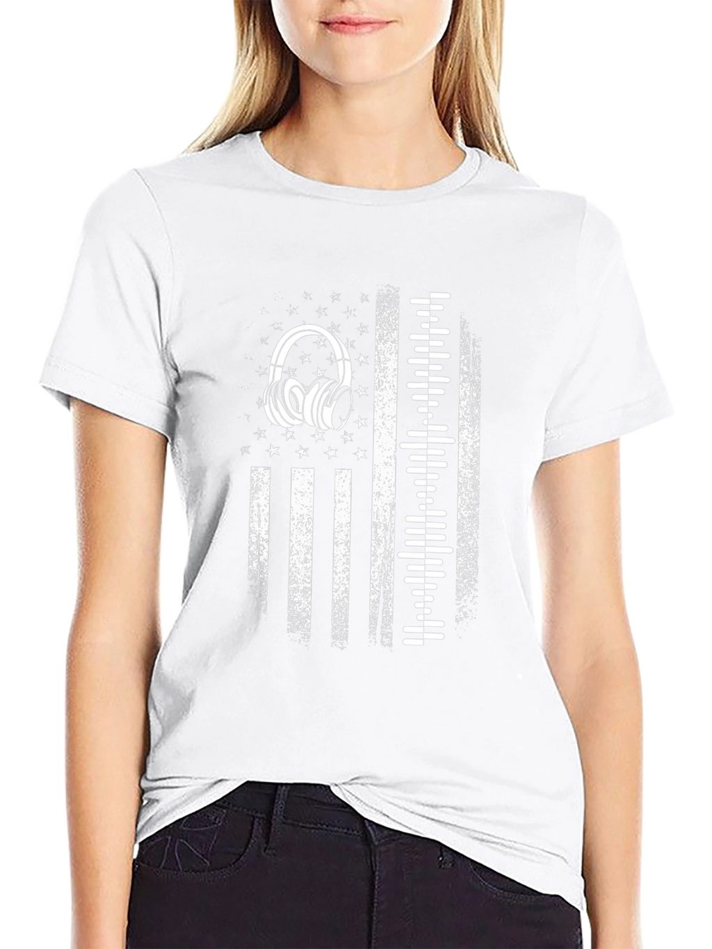 Distressed USA Flag Headphones Graphic Tee