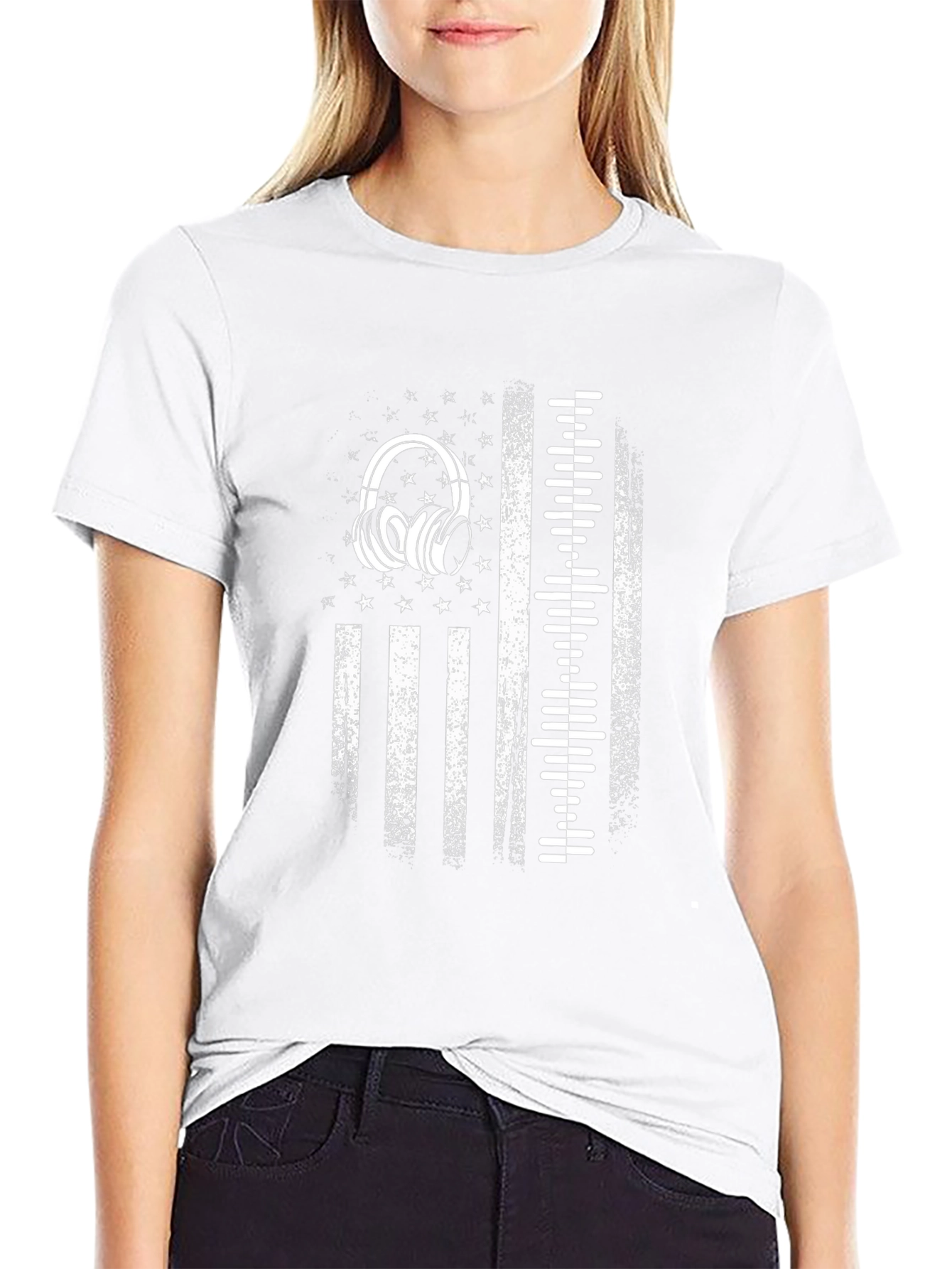 Distressed USA Flag Headphones Graphic Tee