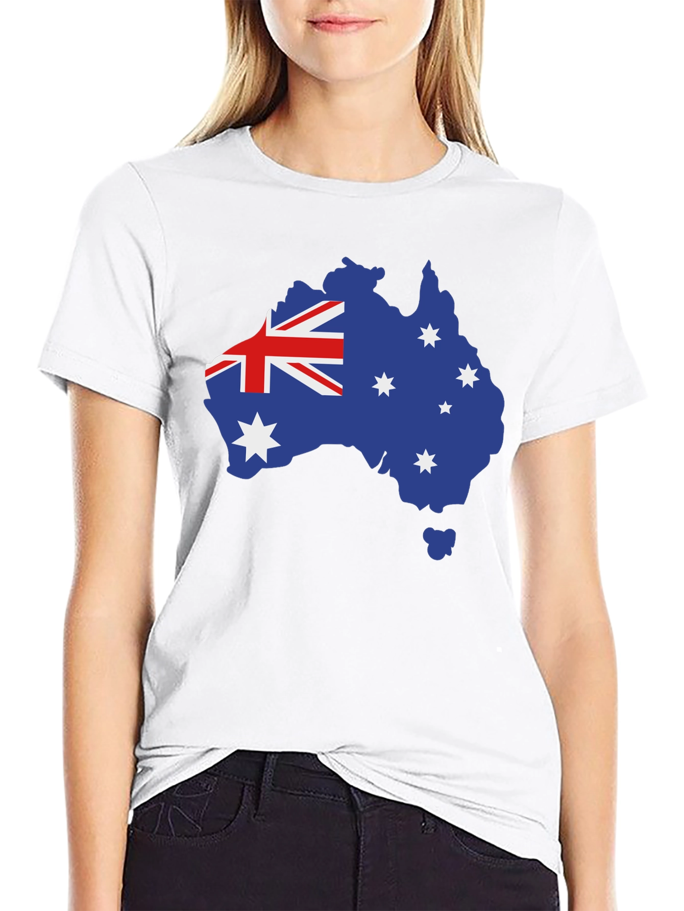 Australia Flag Map T-Shirt - Black Crew Neck
