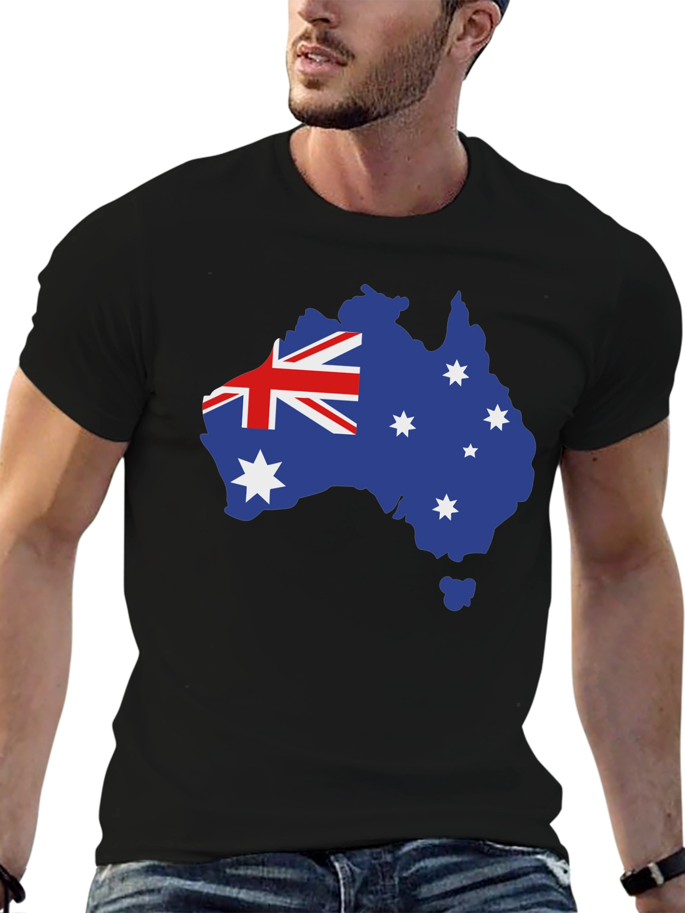Australia Flag Map T-Shirt - Black Crew Neck