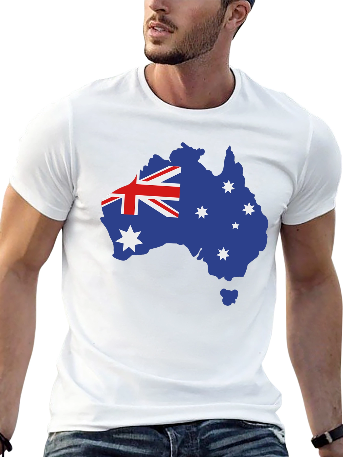 Australia Flag Map T-Shirt - Black Crew Neck